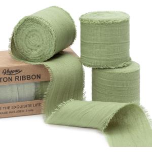 Keypan Sage Green Ribbon 1-1/2 Inch x 15 Yards Crinkle Fabric Cotton Ribbons for Gift Wrapping Wedding Invites Baby Shower DIY Crafts Home Decor