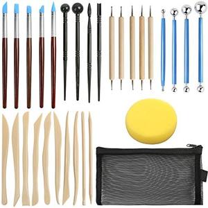 LotFancy 30PCS Clay Tools Kit for Beginners, Polymer & Air Dry Clay Sculpting Tools with Carrying Pouch, Pottery Ceramic Modeling Carving Tools Set for Adults Kids Art Crafts