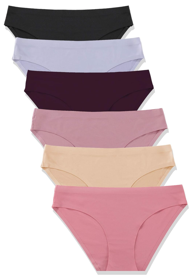 FINETOO 5 Pack Women’s Seamless Hipster Underwear No Show Panties Invisibles Briefs Soft Stretch Bikini Underwears M