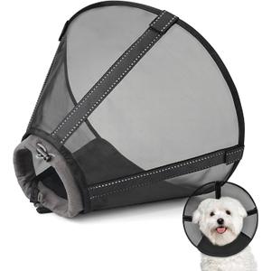 Breathable Mesh Dog Cone Collar for Surgery, Soft Elizabethan Recovery Alternative to Stop Licking,Pet Neck Collar for Large Medium Small Breeds(Black,1) (1(Neck:7-9in, Depth:6.5in))