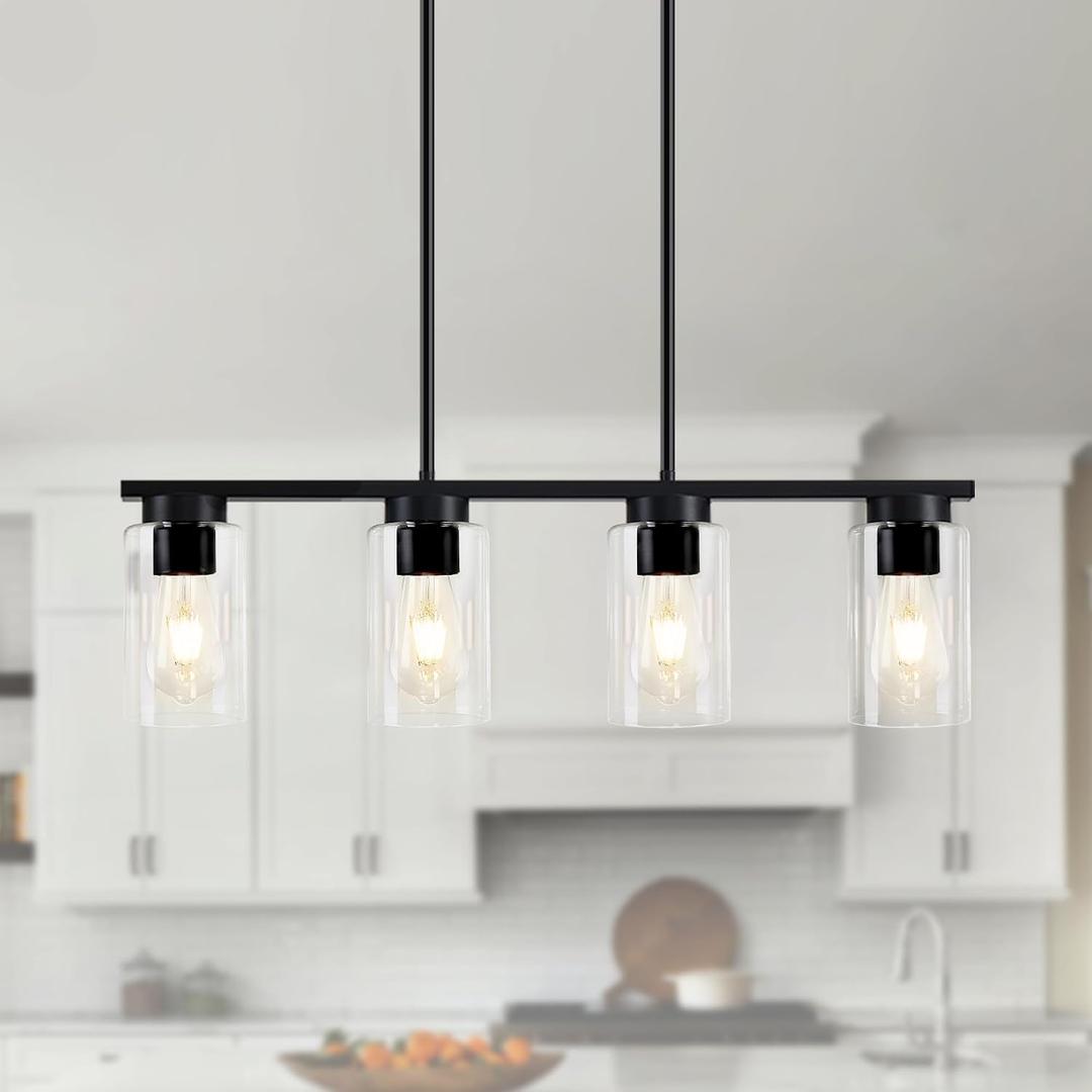 Island Lights for Kitchen,4-Light Black Dining Room Light Fixture Chandeliers for Dining Room Over Table, Modern Kitchen Island Lighting Farmhouse Kitchen Island Light Fixtures Pendant Lights 27"