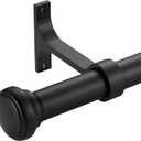 Heavy Adjustable Curtain Rod, 1 inch, 28-48 inch, Round Cap, Ceiling Mount, Premium Aluminum Brackets, Outdoor Patio (Matte Black)