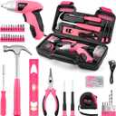 Drill Set,Cordless Drill,Small Tool Kit,112pc 3.6V USB Tool Set,Tool Kit for Dorm,Cordless & Rechargeable,Pink Home Toolbox for Women,DIY Toolbox