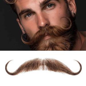 WSTAR Fake Beard Realistic Mustache Large Fake goatee 100% Human Hair Full Hand Tied Costume Facial Hair for ManAdults Lace Fake Mustache for Halloween Cosplay Parties Funny (Brown-17)