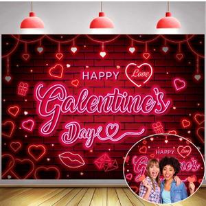 Happy Galentine's Day Banner Backdrop 7x5FT Red Pink Neon Galentines Day Party Decorations Galentine Girls Party Decor Background Happy Galentine's Day Party Decorations (84'x60')