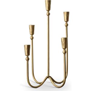 Large Iron Candelabra Centerpieces for Tables, 17.7'' Tall Taper Candle Holders, Vintage Brass Gold Candlestick Holders, Antique Fireplace Mantel Decorations for Living Room, 5 Arms