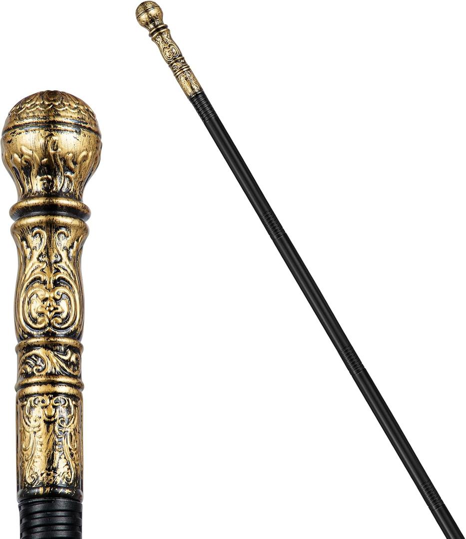 Pimp Cane,Plastic Pimp Canes for Men Gold Walking Cane Prop Costume Accessories,Halloween Staff Ringmaster Joker Cosplay Party