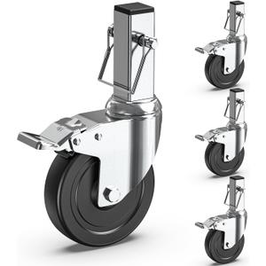 HOLKIE Scaffolding Caster Wheels 5 inch Dual Locking Casters Set of 4, 1-1/4" Square Stem Swivel Castor, 1190 lbs Load Capacity, Industrial Heavy Duty Replacement Castors