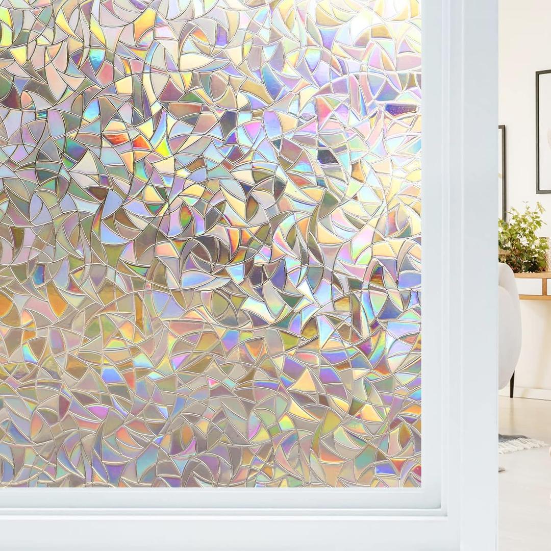 Haton Window Privacy Film, Stained Glass Rainbow Film Decorative Window Clings, Static Cling Sun Blocking Stickers Decals Coverings Tint for Home Heat Control, Non-Adhesive 23.6" x 118.1"