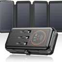 SOARAISE Wireless Solar Power Bank, 25000mAh Solar Charger with Built-in 3 Cables, Dual Outputs, 4 Solar Panels & 3 LED Flashlights, Portable Phone Charger for Outdoor CampingBlack