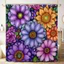 Purple Floral Shower Curtains for Bathroom, Abstract Bohemian Flower Shower Curtain, Waterproof Fabric Bath Accessories Home Decor 71x71 Inches