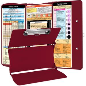 Foldable Nursing Clipboard with Cheat Sheets for Nurse Students, Wine Red