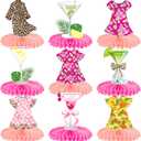 2 x Hawaiian Tropical Cocktail & Floral Dress Honeycomb Table Centerpieces 9pcs Double-Sided Decorations for Bachelorette Bridal Shower Luau Summer Beach Party