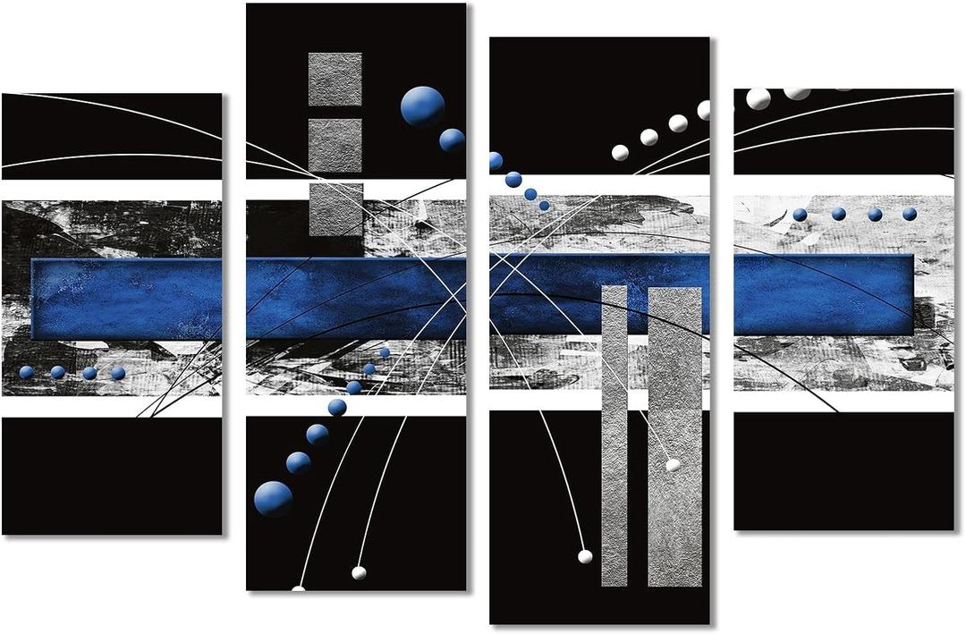 YPY Black Blue Canvas Wall Art - 4 Panels Modern Abstract Picture Set for Home Decoration - Extra Large Contemporary Painting Artwork Ready to Hang Living Room Bedroom W64 x H42