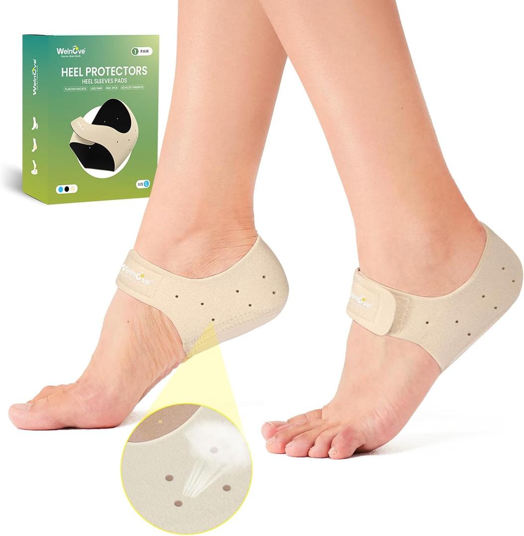 Plantar Fasciitis Heel Protectors for Heel Pain - Welnove Heel Cups for Heels Spur Pain Relief, Heel Inserts Pads for Achilles Tendonitis Dry Cracked Heel Support Cushion(Women 9.5-13 / Men 8.5-14)