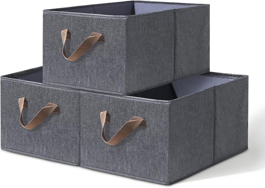Large Fabric Storage Basket,3 Pack Collapsible Closet Organizers and Storage,Storage Bins for Clothes,Toys,Shelves,18"11"8",Dark Grey