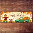 Happy Fall Garden Fence Banner 118 x 20 inchs Autumn Thanksgiving Outdoor Decoration Green Truck Pumpkin Holiday Harvest Welcome Hanging Backdrop for Garden Fence Yard Lawn Porch