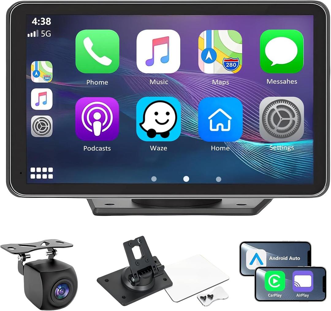 Carplay Screen for Car with Apple CarPlay/Android Auto, 7" Wireless Car Stereo, Portable Touchscreen Car Radio with Bluetooth, Backup Camera, GPS Navigation, Mirror Link,Multimedia Player All Vehicles