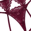 Lilosy Sexy Choker Floral Lace Scallop Sheer Underwire Push Up Garter Belt Lingerie Set 3 Piece (Red, L)