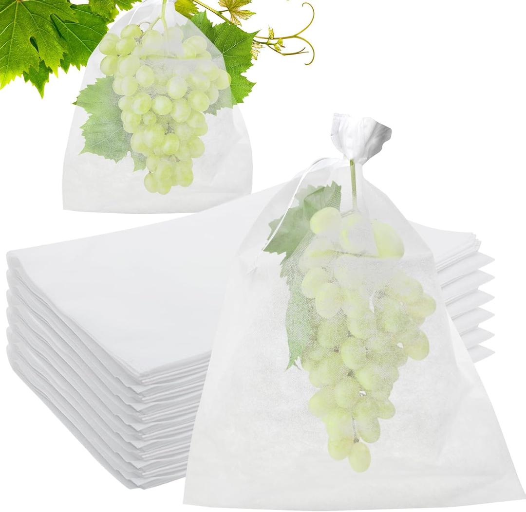 100Pcs Reusable Fruit Protection Bags for Fruit Trees, White Mesh Bags for Vegetables, Drawstring Mesh Fruit Protectors (14 x 18 inches35 * 45CM), White