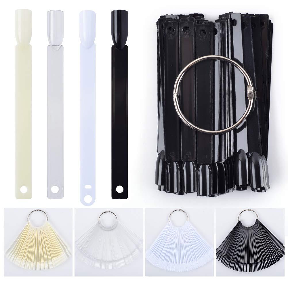 200 Pcs False Nail Sticks with Display Board - Fan-shaped, Transparent, Black, Natural, Milky Color Options - Includes Square Nails