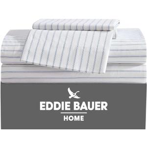 Eddie Bauer - Twin Size Sheet Set, 100% Cotton Percale Bedding, Crisp & Breathable Bed Sheets with Pillowcase, Fully Elastic Fitted Sheet, Deep Pocket Fit (Essential Stripe)