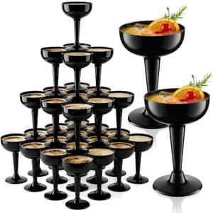 Domensi 40 Pcs Black Champagne Coupe Glasses Bulk 5 oz Plastic Disposable Champagne Flutes Wedding Cocktail Cup for Wedding Engagement Birthday 2026 Graduation Party