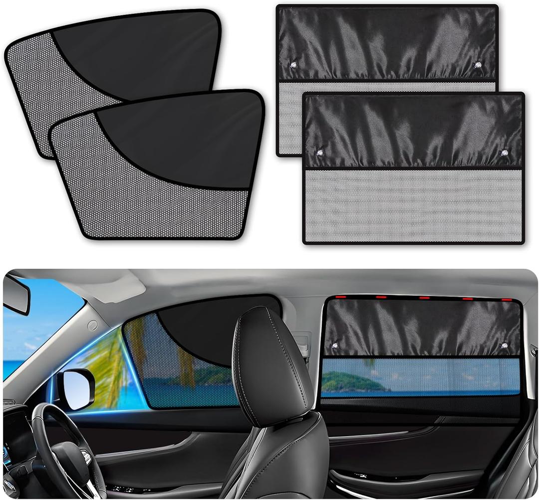 ZATOOTO Car Window Shades for Side Windows 4 Pack Car Window Covers for Privacy Half Blackout & See-Through UV Protection & Cooling Magnetic Car Window Curtain Universal for Camping Travel In-Car Rest