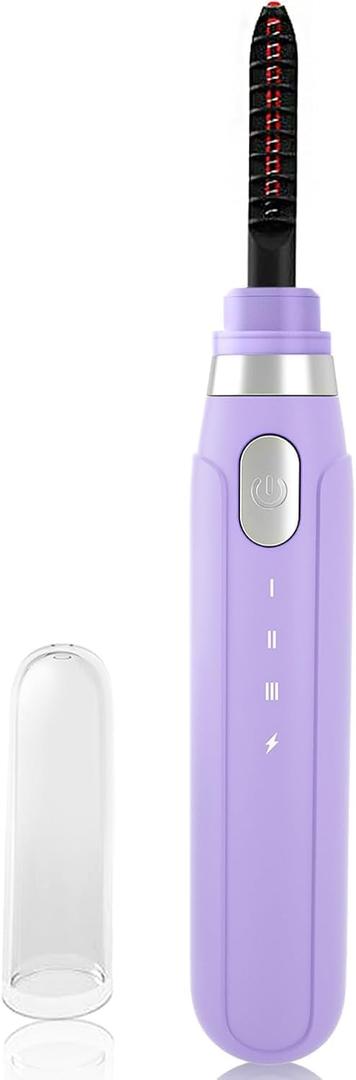 2 x Heated Eyelash Curler with Comb, USBC Rechargeable Electric Lash Wand, 3 Heat Levels 65/75/85C (Purple)