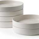 famiware Star 7.5" Pasta Bowls Set, Salad Bowl Set of 6, Double Reactive Glaze, Stackable, Perfect for Your Friend for Housewarming, Thanksgiving, Christmas, Matte White (Full Glaze)