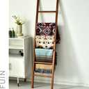 FUIN 6ft Wooden Brown Blanket Ladder Living Room Decorative Wall Leaning Farmhouse Quilt Display Holder Rustic Wood Towel Rack for Bathroom