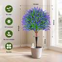 Set of 2 Artificial Lavender Boxwood Topiary Ball Trees with Ground Spike, 26 Inches UV Resistant Fake Evergreen Plant Bushes Shrubs, for Indoor Outdoor Front Porch Garden (Lavander)