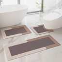 HelloTree 3PCS Bath Mat Rug Rubber Non Slip Quick Dry Rug Sets Super Absorbent Thin Bathroom Rugs Fit Under Door Khaki Washable Bathroom Floor Mats for in Front of Bathtub, Shower Room, Sink, 3 Pieces