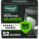 Depend Guards Incontinence Pads for Men, Maximum Absorbency, 52 Count