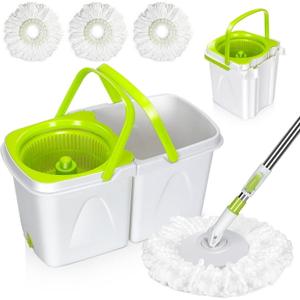 MASTERTOP Spin Mop Cleaning System,Mop and Bucket with Wringer Set for Floor Cleaning,Separate Clean and Dirty Water,Small Spinning Mop with 3 Washable Microfiber Mop Pads