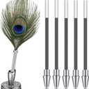 Gersoniel Feather Ballpoint Pen and Vintage Metal Pen Holder Black Ink Vintage Feather Quill with 5 Pieces Refill Wedding Signature for School Office Wedding Birthday Party Favor(Vivid Style,Green)