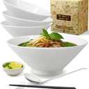 Pho Bowl Large 57oz XL Bowl Set with Pho Spoon Chopstick Stand Sauce Dish White Noodle Bowl Large Soup Bowls for Pho Asian Durable APEX S.K. Plastic Pho Bowls and Spoons Set Authentic Vietnamese Style