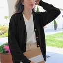 Arach&Cloz Womens Wool Blend Lightweight Spring Business Casual Cardigan Sweaters (Black, S)