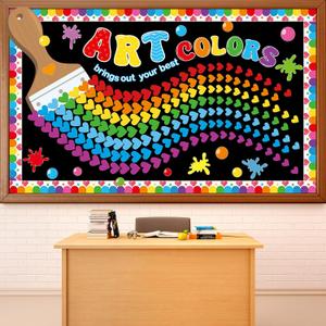 2 x 241 Pcs 3D Art Classroom Bulletin Board Decorations Art Brings Out Your Best Colors Bulletin Board Set Rainbow Heart Cutouts for Preschool Elementary Wall Chalkboard Decor Back to School Supplies, 13.4"L x 10.6"W
