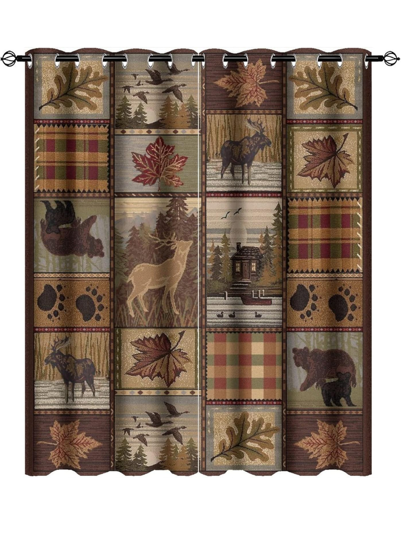 Farmhouse Bear Moose Deer Room Darkening Blackout Window Curtains with Grommets,Country Style Vintage Retro Rustic Lodge Energy Efficient Window Treatment for Living Room 2 Panels 45L x 21W