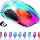 memzuoix 2.4G Wireless Mouse with Customizable Cover & 9-Color LED - Rechargeable Ergonomic, 1200 DPI, 5 Buttons, USB Receiver for PC/Mac - White