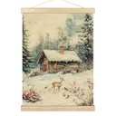 BCUANGD Winter Wall Art - Winter Christmas Tree Deer Holiday Wall Decor Poster Hanger with Wood Frames, Vintage Xmas Landscape Snowy Hanging Canvas Decor for Farmhouse Home Bedroom, 12x16 Inches