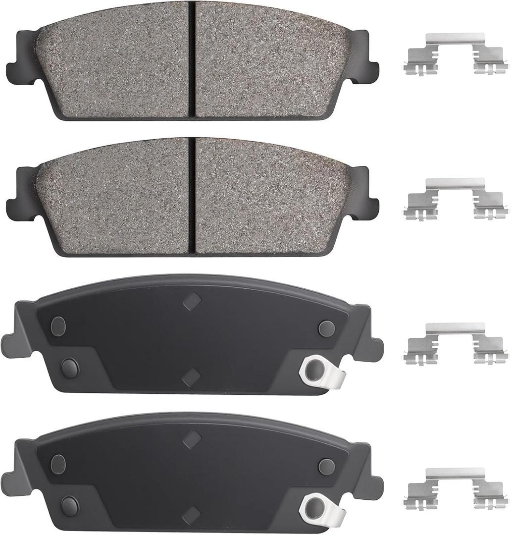 Rear Semi-metallic Disc Brake Pads Set for Chevy Silverado 1500, Suburban 1500 Tahoe Avalanche, for GMC Sierra 1500 Yukon XL 1500, for Cadillac Escalade ESV EXT 2007-2014 4PCS(With Hardware)