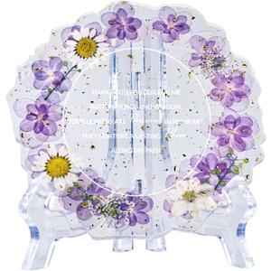 Teacher Appreciation Gifts for Women Resin Floral Keepsake Plate Decor with Pressed Real Flowers (Purple & White) Unique Thank You Gift for Teachers