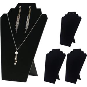 4Pcs/Set Necklace Display Stand for Selling, Earring Necklace Jewelry Set Easel Display Rack,Covered Soft Velvet with Cardboard Easel Necklace Display (4pcs design 2)
