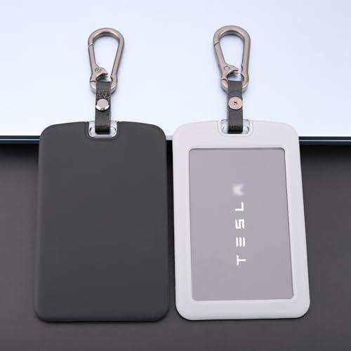 TANDRIVE 2PCS Silicone Key Card Holder Case Compatible with Tesla Model 3 Model Y Cybertruck and Rivian，Key Protector Cover Accessories Including Key Chain, Black and Grey