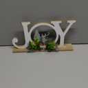 Christmas Table Decorations Joy Farmhouse Christmas Tree Elk Sign Wooden Winter Rustic Decor Vintage Holiday Block for Home Kitchen Xmas Party Mantel Tiered Tray Gift