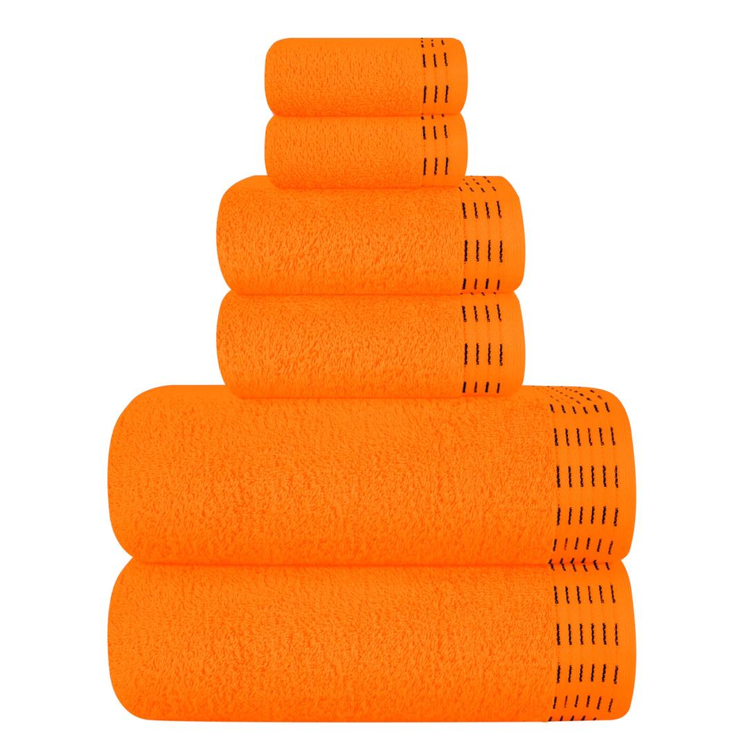 MALLONI HOME Ultra Soft 6 Pack Cotton Towel Set, Contains 2 Bath Towels 28x55 inch, 2 Hand Towels 16x24 inch & 2 Wash Coths 12x12 inch, Ideal Everyday use, Compact & Lightweight - Orange