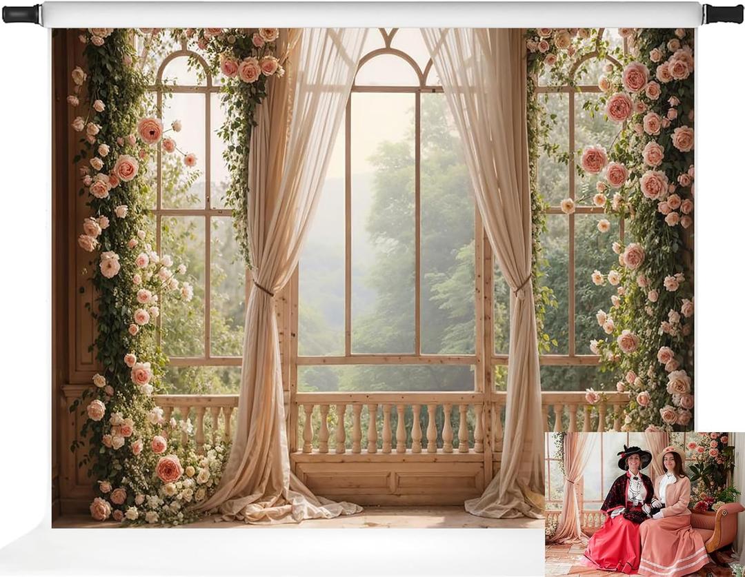 Kate Flower Wall Backdrops for Photography Arch Photo Background Window Curtain Wedding Photo Prop, 7x5ft