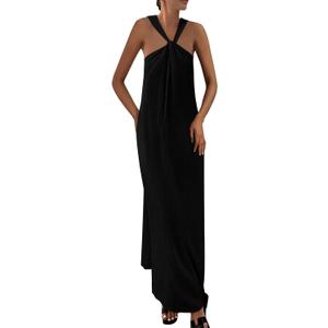 PRETTYGARDEN Womens 2025 Casual Long Summer Dresses Sleeveless Strappy Loose Flowy Beach Vacation Maxi Dress with Pockets (Small, Black)